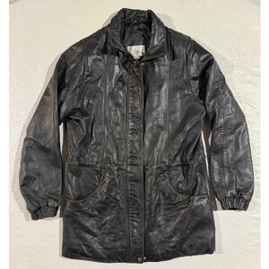 Worthington Genuine Lambskin Leather Black Jacket Women’s Small Full Zip Flaw